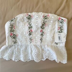 Altar'd State White Top with Pink Floral Embroidery